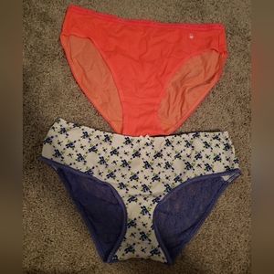 2- Pair New Victoria's Secrets Panties 1-Purple Lace Hiphugger 1-Pink high leg
